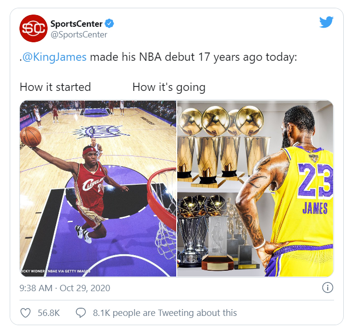 Screenshot of a SportsCenter tweet with a meme of LeBron James