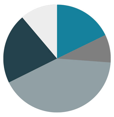 Pie chart showing current allocation among the four macro asset classes including cash