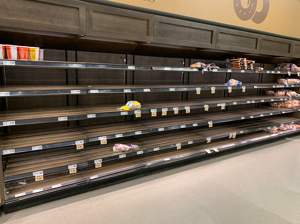Empty shelves at grocery store