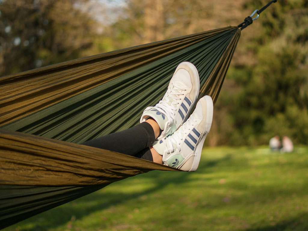 Sneakers elevated in hammock