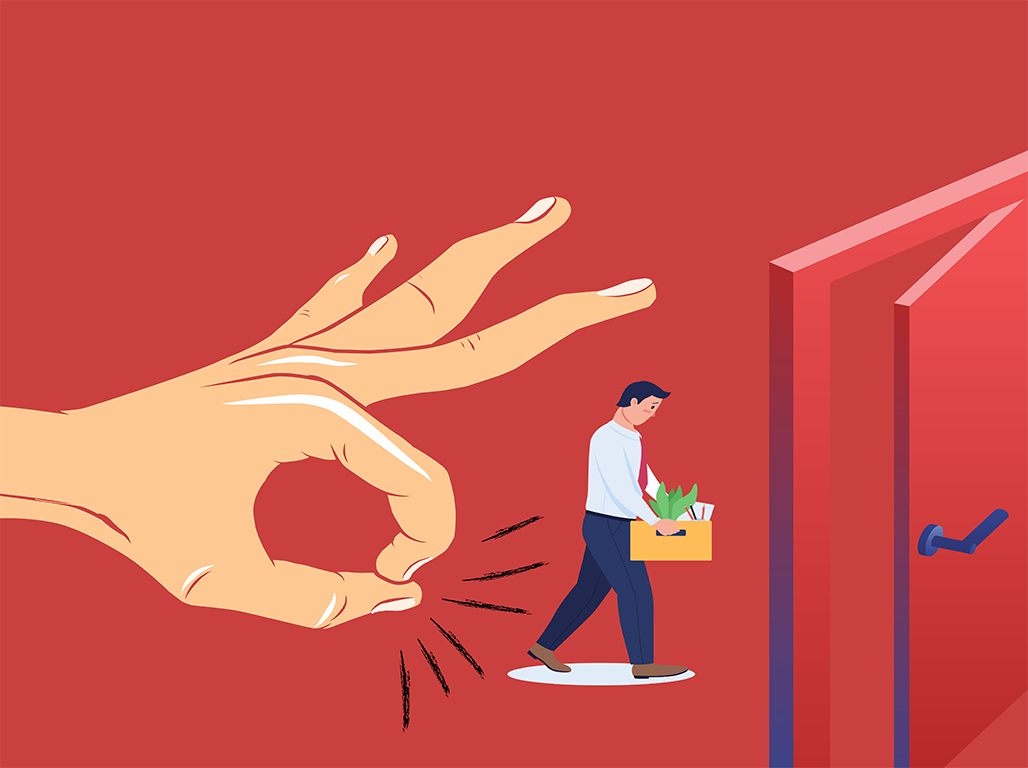 Man being pushed to the door